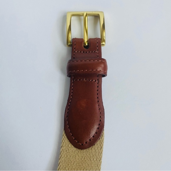 Mens Orvis belt size 42” fabric and leather belt brass buckle khaki and brown - Picture 10 of 11